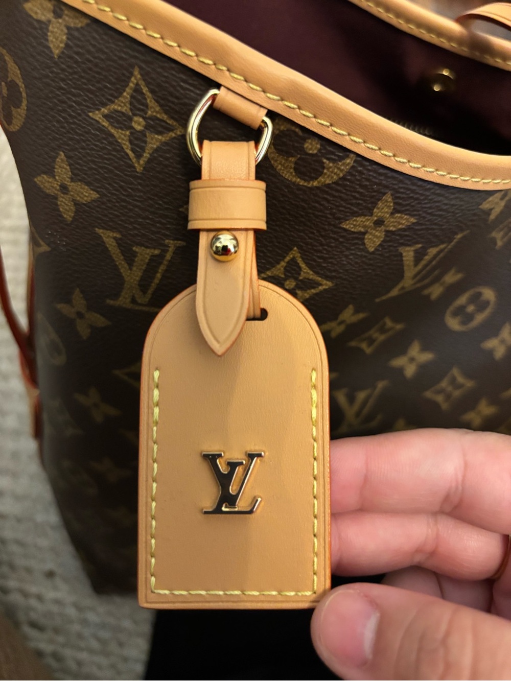 Monogram Canvas Shoulder Tote with Tan Trim and Burgundy Interior (large size) - Picture 3 of 11